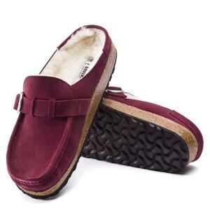 NWT Birkenstock Shearling Clog - Buckley In Maroon Size 8